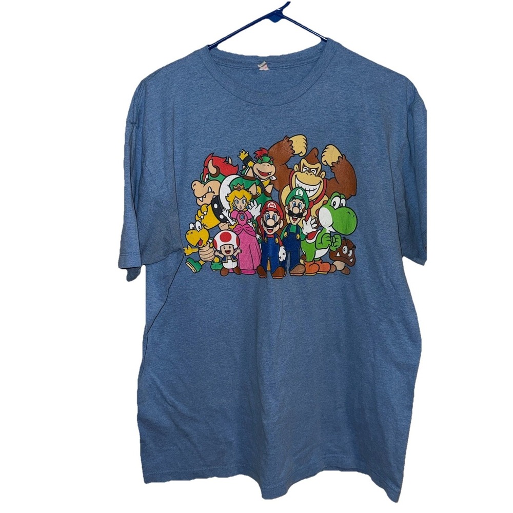Nintendo Super Mario Mario Graphic Blue Men's T-Shirt L Y2K  O